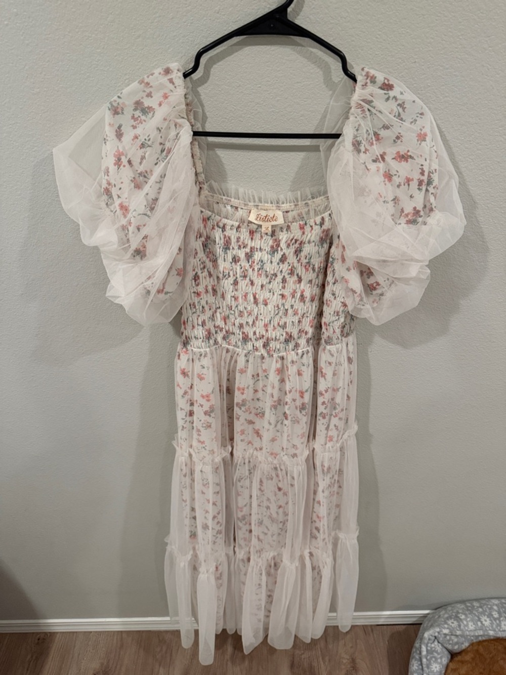 Listicle White Floral Smocked Top with Pink and Blue Accents - Picture 4 of 7